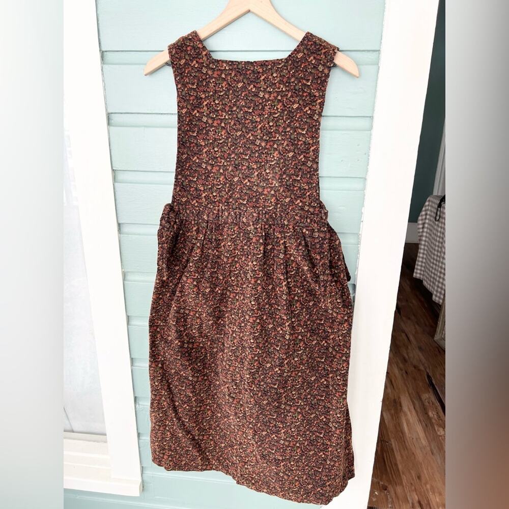 Vintage cottagecore pinafore dress brown ditsy floral corduroy down XS small - Picture 4 of 6